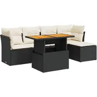 vidaXL 6-delige Loungeset met kussens poly rattan zwart