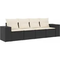 vidaXL 4-delige Loungeset met kussens poly rattan zwart