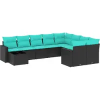 vidaXL 10-delige Loungeset met kussens poly rattan zwart