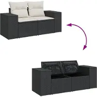 vidaXL Tuinbank 2-zits met kussens poly rattan zwart