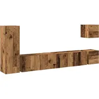 vidaXL - 5-delig - Tv-meubelset - wandmontage - bewerkt - hout - oud - houtkleurig