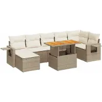 vidaXL 8-delige Loungeset met kussens poly rattan beige