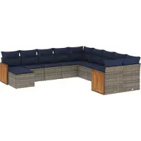 vidaXL 11-delige loungeset voor de tuin met kussens, grijs, kunststof vlechtwerk