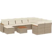 vidaXL 11-delige Tuinset met kussens poly rattan beige