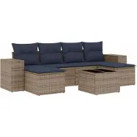 vidaXL 7-delige loungeset voor buiten, met kussens, grijs, kunststof riet