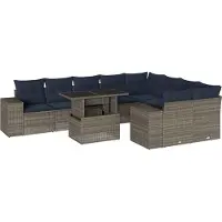 vidaXL 10-delige loungeset voor buiten, met kussens, grijs, kunststof vlechtwerk