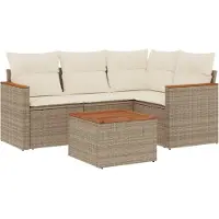 vidaXL 5-delige Loungeset met kussens poly rattan beige