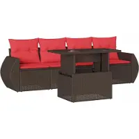 vidaXL 5-delige tuinbankset met kussens, bruin polyrotan