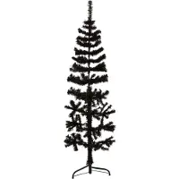 vidaXL Kunstkerstboom half met standaard smal 150 cm zwart