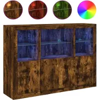 vidaXL Dressoirs met LED-verlichting 3 st bewerkt hout gerookt eiken