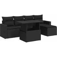 vidaXL 6-delige tuinmeubelset met kussens, zwart, polyrotan