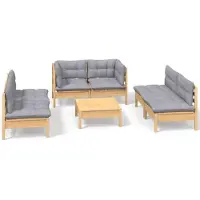 vidaXL 7-delige Loungeset met grijze kussens grenenhout