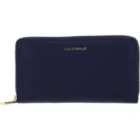 Coccinelle Leren Portemonnee Metallic Soft Wallet Grained Leather Royal Blue Blauw