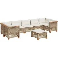 vidaXL 8-delige Loungeset met kussens poly rattan beige