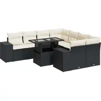 vidaXL 9-delige Loungeset met kussens poly rattan zwart