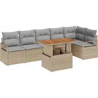vidaXL Tuinbank Set 7 st 6-Aantal zitplaatsen Beige poly rattan