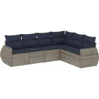 vidaXL 6-delige loungeset voor de tuin met kussens, grijs, kunststof vlechtwerk