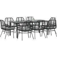 vidaXL 9-delige tuinset met kussens, zwart, polyrotan, glas