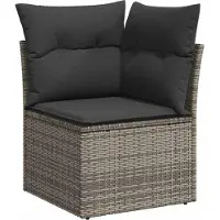 vidaXL 5-delige tuinmeubelset met kussens, grijs, polyrotan, acaciahout