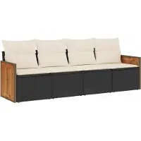 vidaXL 4-delige tuinmeubelset met kussens, zwart, polyrotan