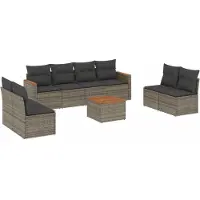 vidaXL 9-delige Loungeset met kussens poly rattan grijs