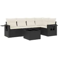 vidaXL 6-delige Loungeset met kussens poly rattan zwart