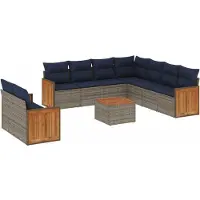 vidaXL 10-delige loungeset voor buiten, met kussens, grijs, kunststof vlechtwerk