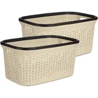 Kipit Wasmand - 2x - crème/beige - kunststof - rotan - inhoud 36 L