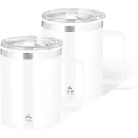 Benson Warmhoudbeker - 2x - thermos beker Barista - reis koffiebeker - RVS - wit - 400 ml - deksel