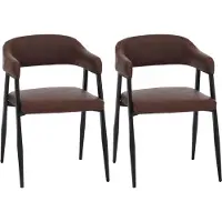 Mendler Set van 2 eetkamerstoelen -P29, keukenstoel, rugleuningstoel, gestoffeerde stoel, industrieel retro vintage kunstleer ~ roestrood
