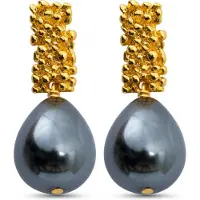 Uzurii Royal pearl oorbellen black, 18k verguld
