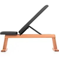 Nohrd WeightBench Halterbank Kersen, Zwart leer – Verstelbare Fitnessbank van Massief Hout – Luxe Design – Stevig & Duurzaam – Geschikt voor Halteroefeningen