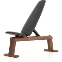 Nohrd WeightBench Halterbank Walnoot, Zwart leer – Verstelbare Fitnessbank van Massief Hout – Luxe Design – Stevig & Duurzaam – Geschikt voor Halteroefeningen