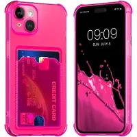 Kwmobile Hoesje met kaarthouder voor Apple iPhone 15 - telefoonhoesje met kaartsleuf - Soft Case - beschermhoesje in neon roze / transparant