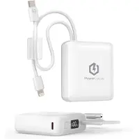 PowerLocus Powerbank 10000mAh - Ingebouwde oplaadkabels - 1x 8-Pin & 2x USB-C Power Delivery - 20W Snelladen - Universeel voor Smartphones, Tablets & Gadgets/meer – LED Display - Wit