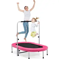 Costway Trampoline voor 2 personen met in hoogte verstelbare handgreep, mini-trampoline tot 150 kg belastbaar, kindertrampoline inklapbaar, tuintrampoline voor kinderen en volwassenen (roze)