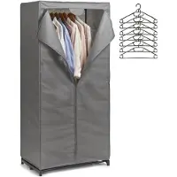 Zeller Mobiele kledingkast met 10x kleding hangers - enkele stang - kunststof - grijs - 50 x 160 x 75 cm