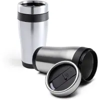 Benson Warmhoudbeker - 2x - thermos isoleer koffiebeker - mok - RVS - zilver en zwart - 450 ml - Reisbeker