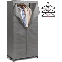 Zeller Mobiele kledingkast met 15x kleding hangers - enkele stang - kunststof - grijs - 50 x 160 x 75 cm