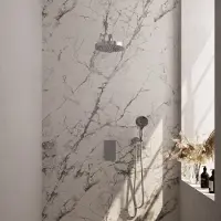 Brauer Stripe thermostatische inbouw regendouche 3-weg rechthoekig SET 16 met 25 cm douchekop en rechte muurarm en 3-standen handdouche en doucheslang en wandaansluitbocht chroom