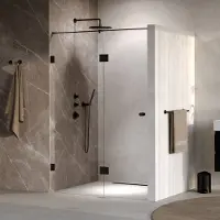 Brauer Void Carving Nis Draaideur 2-delig 140x200cm Knop Zijkant - Mat Zwart - Gehard Glas - Douche, Douchedeuren - 8720724570468