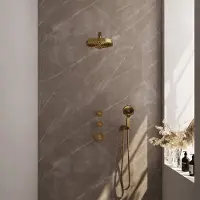 Brauer stripe thermostatische inbouw regendouche set 04 met 25 cm douchekop en rechte muurarm en 3-standen handdouche en doucheslang en