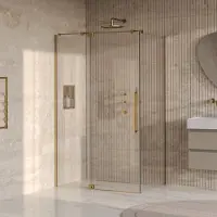 Brauer stellar douchecabine met draaideur helder glas 120x80x200 omkeerbaar incl. Glascoating pvd goud geborsteld