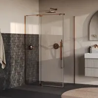 Brauer Stellar douchecabine met draaideur helder glas 120x90x200 omkeerbaar incl. glascoating PVD koper geborsteld