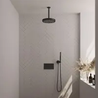 Brauer Stripe Inbouw Regendoucheset Met Drukknoppen - 20cm Plafondbuis - Staafhanddouche - Wandhouder - Mat Zwart - Messing - Kranen, Douchekranen, - Kranen, Douchekranen, Douchesets, Inbouw