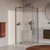 Brauer stellar douchecabine met draaideur helder glas 100x100x200 omkeerbaar incl. Glascoating pvd gunmetal geborsteld