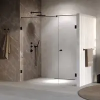 Brauer Void Carving Nis Draaideur 2-delig 190x200cm Knop Midden - Mat Zwart - Gehard Glas - Douche, Douchedeuren - 8720724568427