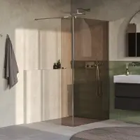 Brauer Oblivion Inloopdouche Brons Glas - 120x200cm Met Zijwand 30cm - Geborsteld RVS PVD - Gehard Glas - Douche, Douchewanden, Inloopdouche, Vaste Wand Met Zijwand - 8720359383136