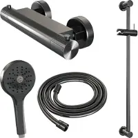 Brauer Stripe Opbouw Glijstangset - 3-standen Handdouche - Geborsteld Gunmetal PVD - Messing - Kranen, Douchekranen, Douchesets, Opbouw Douchesets, - Kranen, Douchekranen, Douchesets, Opbouw