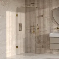 Brauer Void Carving Douchecabine Met Draaideur - 90x90cm - Geborsteld Goud PVD - Gehard Glas - Douche, Douchecabines - 8720724566768